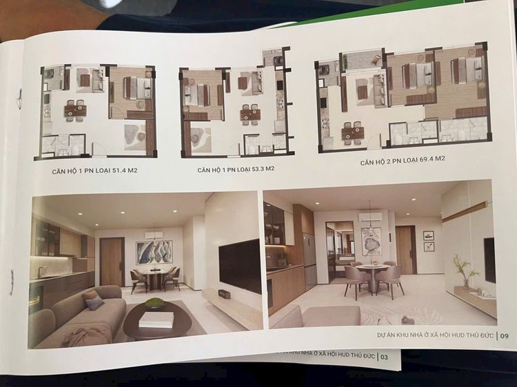 Mặt bằng căn hộ 1 phòng ngủ và 2 phòng ngủ dự án nhà ở xã hội HUD Thủ Đức trong tài liệu giới thiệu